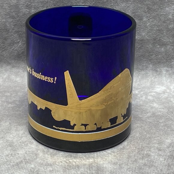 Vintage Boeing Cobalt Blue Glass Mug With Gold Trim - Picture 3 of 13